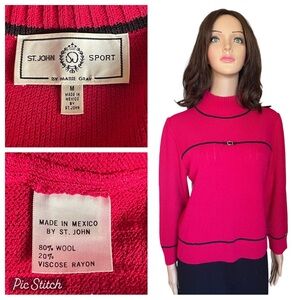 St John red Bow Mock Turtleneck Size M